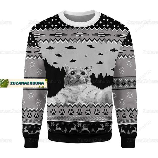 Cat Ugly Sweater, Christmas Cat Sweater, Cat Xmas Sweater, Cat Lover Gift, Cat Lover Xmas Sweater, Meowy Christmas Sweater