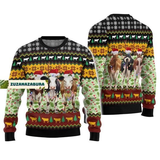 Discover Cow Christmas Ugly Sweater, Animal Sweater, Cow Xmas Sweater, Cow Woman Sweater, Cattle Sweater Men