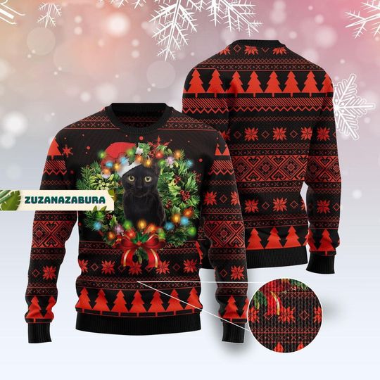 Black Cat Christmas Ugly Sweater, Black Cat Christmas Sweater, Gift For Cat Owner, Cat Lover Sweater