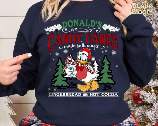 Discover Donald's Christmas Candy Canes Sweatshirt, Retro Disney 2025 Xmas Tee, Vintage Disney Holiday Top, 2025 Family Matching Xmas Gift