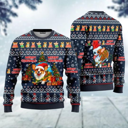 Corgi Dog Xmas Ugly Sweater, Dog Lover Ugly Sweater, Corgi Mom Xmas Sweater, Animal Lover Gift
