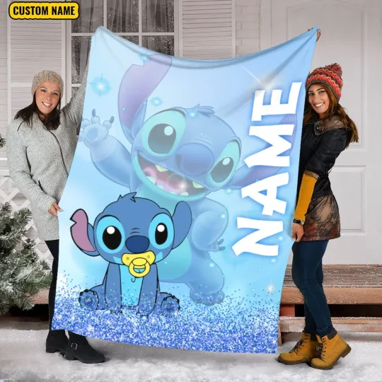 Discover Personalized Disney Stitch Blanket, Stitch Fleece Mink Sherpa Blanket, Decor