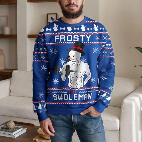 Discover Frosty the Swoleman Christmas Ugly Sweater for Men, Funny Gym Snowman Ugly Xmas Pullover, Fitness Holiday Sweatshirt Gift Idea
