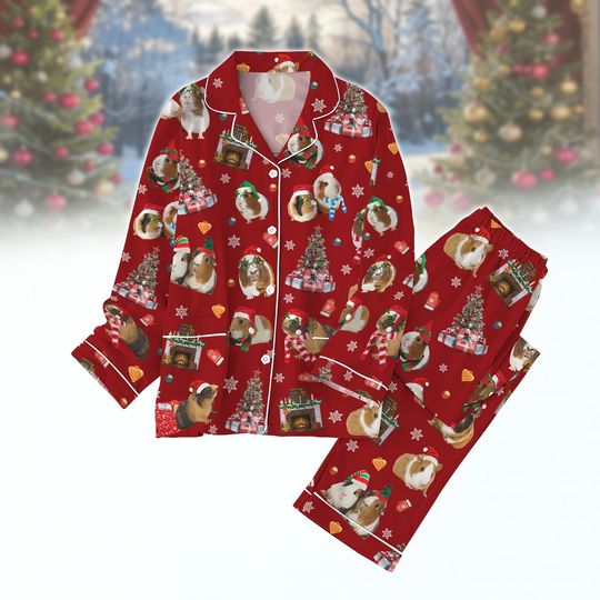 Discover Guinea Pig Christmas Pajamas Set, Cute Animal Long Sleeve Pajamas, Pet Lover Matching Holiday Sleepwear, Cozy Xmas Gift, Pet Lover Gift