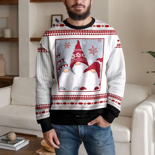 Discover Cute Scandinavian Gnome Christmas Ugly Sweater, Red White Nordic Xmas Holiday Sweatshirt, Cozy Winter Xmas Jumper Gift for Men and Women
