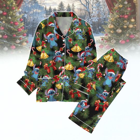 Santa Stitch Lights Pajamas Set, Merry StitchMas Pajamas, Lilo And Stitch Xmas Pjs
