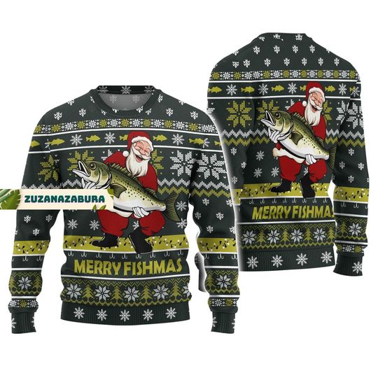 Discover Santa Fish Christmas Sweater, Santa Claus Sweater, Santa Claus Ugly Sweater, Fish Sweater, Fish Xmas Sweater, Sweaters Women