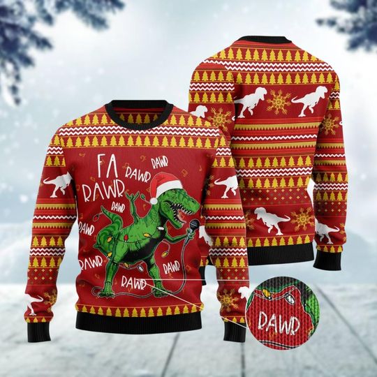 Discover Christmas Singing Dinosaur Sweater, Tree Rex Ugly Sweater, Dino Xmas Sweater, T Rex Holiday Sweater, Funny Santa Claus Sweater