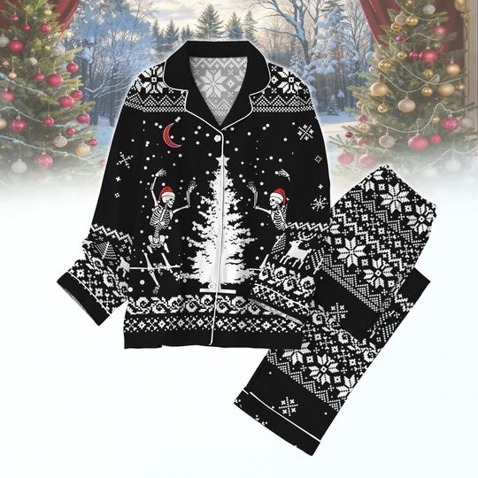 Skeleton Christmas Pajamas, Funny Gothic Holiday Sleepwear