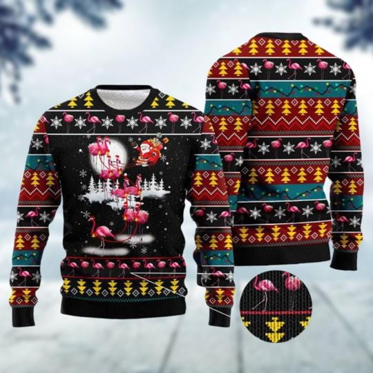 Flamingo Santa Ugly Sweater, Bird Christmas Sweatshirt, Animal Holiday Sweater, Funny Xmas Sweater, Xmas Tropical Animal Shirt