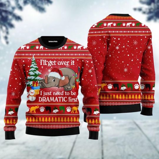 Elephant Ugly Christmas Sweater, Elephant Santa Xmas Sweater, Christmas Animal Sweater, Animal Holidays Jumper, Christmas Gift