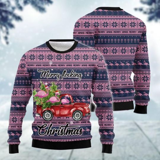 Discover Flamingo Ugly Christmas Sweater, Pink Flamingo Funny Xmas Sweater, Bird Christmas Sweatshirt, Animal Lover Gift