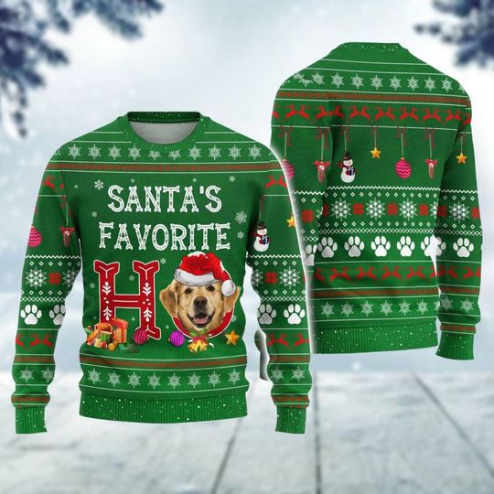 Golden Retriever Christmas Sweater, Dog Santa Hat Xmas Sweater, Santas Favorite Ho Sweater, Pets Holiday Sweater, Dog Owner Gift