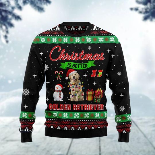 Christmas Golden Retriever Ugly Sweater, Dog Santa Xmas Sweater, Pets Lover Sweater, Snowman Holiday Sweater, Winter Gift