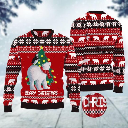 Beary Ugly Christmas Sweater, Polar Bear Christmas Sweatshirt, Penguin Ugly Xmas Sweater, Christmas Tree Shirt, Winter Season Gift