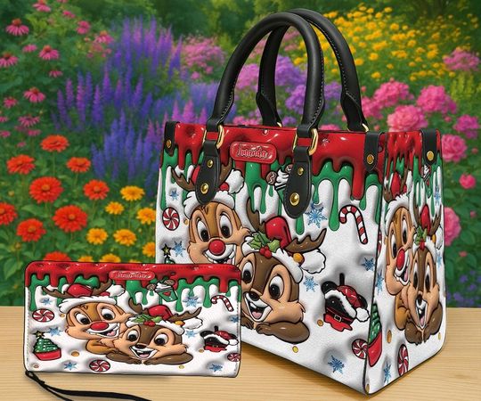 Discover Personalized Reindeer Christmas Handbag, Custom Name Holiday Purse with Candy Cane Snowflakes, Cute Xmas Gift for Women