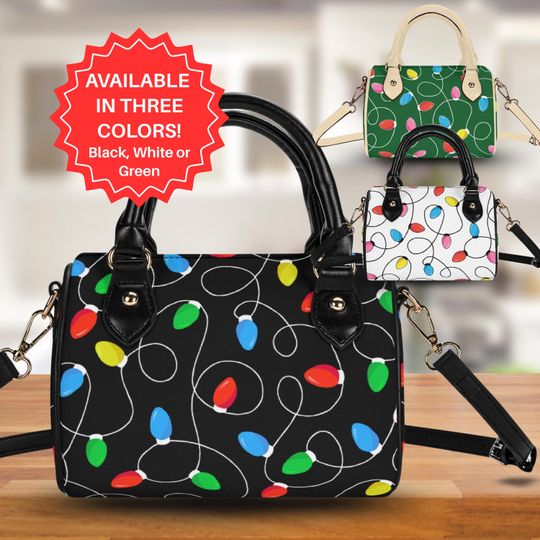 Discover Christmas Holiday Design Faux Leather Satchel Bag, Small Carry All Theme Purse, Xmas Lights Purse, Christmas Party Apparel