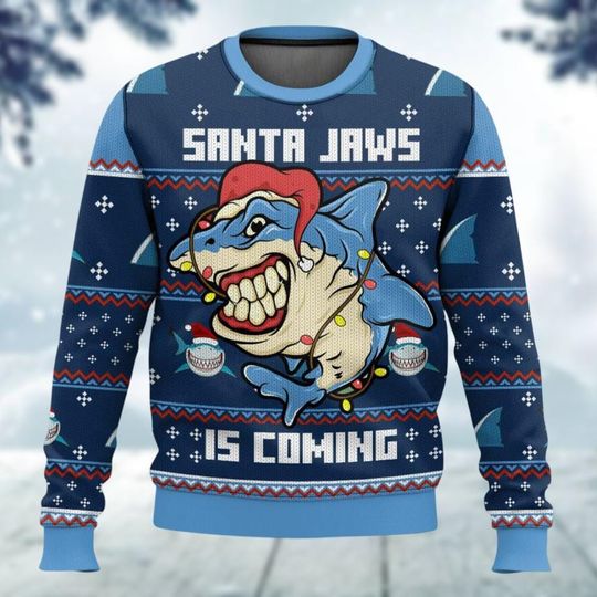 Discover Santa Sharks Christmas Sweater, Jaws Ugly Xmas Sweater, Sea Animal Holiday Sweater, Ocean Lover Gift, Christmas Party