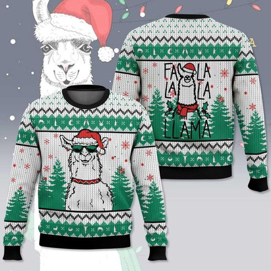 Llamas Santa Ugly Christmas Sweater, Llama La La La Xmas Sweatshirt, Farm Animal Holiday Sweater, Christmas Tree Shirt