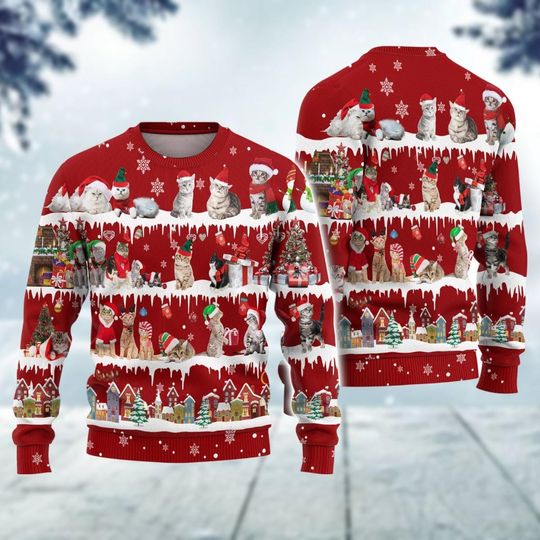 Discover Cat Ugly Christmas Sweater, Cat Snow Ugly Xmas Sweater, Kitten Cats Christmas Sweatshirt, Animal Lover Xmas Shirt, Christmas Gift