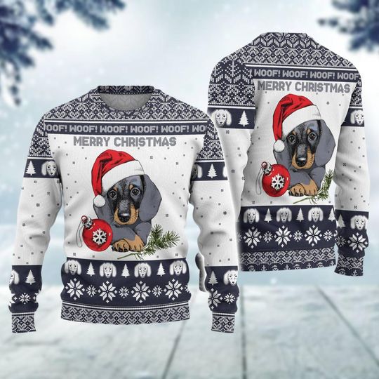 Dachshund Ugly Christmas Sweater, Dog Santa Christmas Sweatshirt, Merry Christmas Ugly Sweater, Pets Sweater Men, Dog Owner Gift