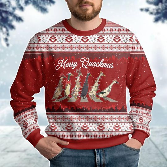 Discover Christmas Duck Ugly Sweater, Merry Duckmas Xmas Sweater, Funny Santa Claus Sweater, Animal Lover Sweatshirt