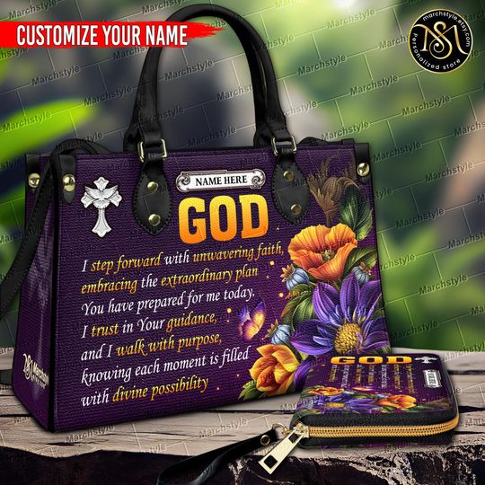 Discover Marchstyle - Personalized Leather Handbag with Gods Plan For Me, Custom Name Christian Purse, Faith Declaration,Inspirational bag