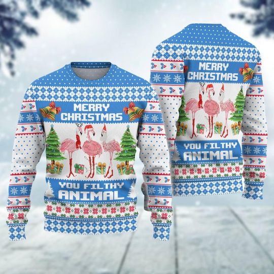 Discover Flamingo Ugly Christmas Sweater, Merry Christmas You Filthy Animal Ugly Sweater, Funny Bird Santa Xmas Sweater, Christmas Gift