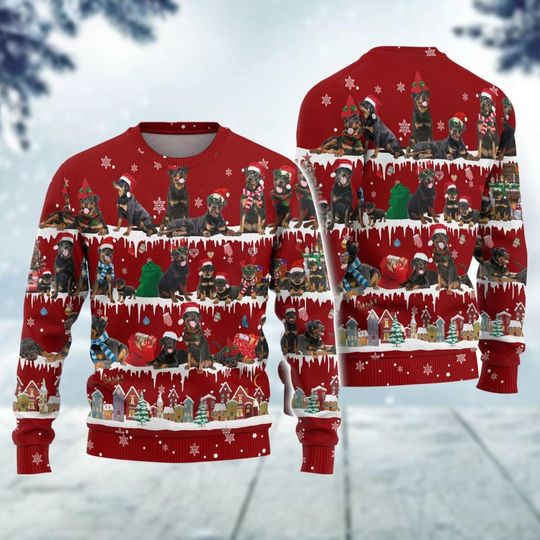 Rottweiler Dog Ugly Christmas Sweater, Rottweiler Xmas Sweater, Christmas Dog Sweatshirt, Animal Holiday Sweater, Gift For Dog Lover