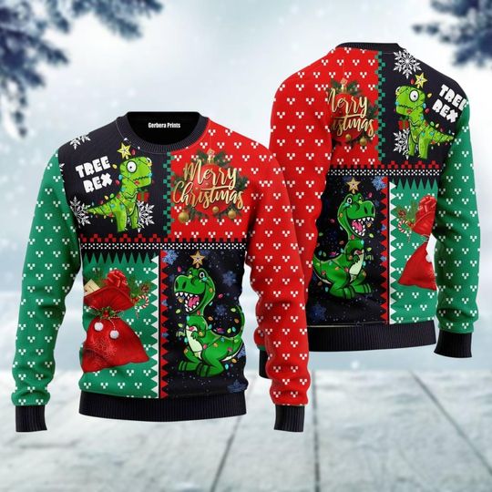 Discover Tree Rex Merry Christmas Sweater, Dinosaur Ugly Sweater, Funny Dino Christmas For Men, T-Rex Xmas Sweatshirt, Holiday Sweater