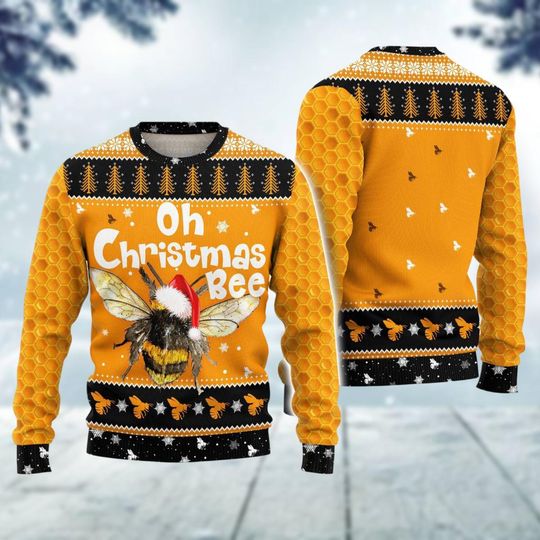 Bee Ugly Christmas Sweater, Santa Bee Ugly Xmas Sweater, Funny Christmas Sweatshirt, Honey Holiday Sweater, Animal Lover Gift