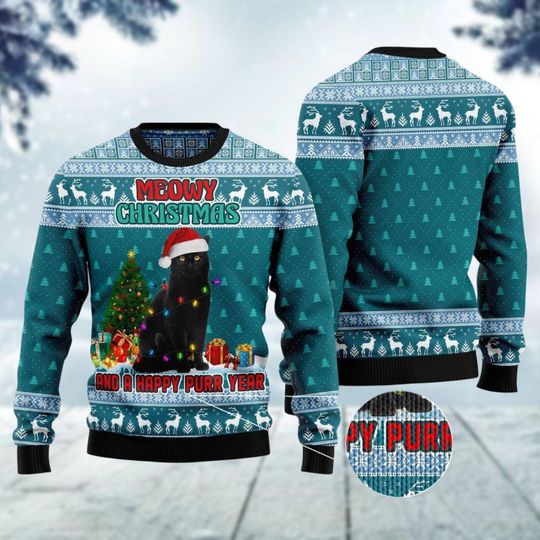 Discover Christmas Black Cat Ugly Sweater, Cat Mom Xmas Sweater, Animal Christmas Sweatshirt, Funny Cat Holiday Sweater, Gift For Cat Lover