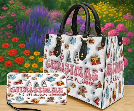 Discover Personalized Christmas Cheer Handbag & Wallet, Custom Name Holiday Purse, Cute Gingerbread Winter Bag, Festive Gift for Women, Xmas Bag