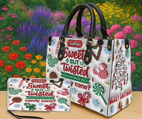 Discover Personalized Candy Cane Christmas Handbag & Wallet, Custom Sweet But Twisted Holiday Purse, Funny Xmas Gift for Women, Merry Christmas Bag