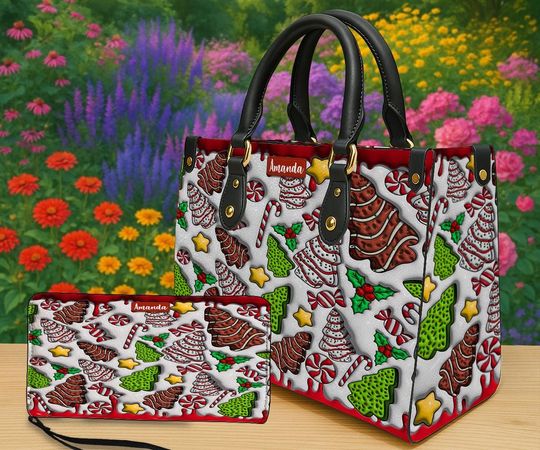 Discover Personalized Christmas Cookies Tote Bag & Wallet Set, Sweet Holiday Purse, Custom Name Xmas Candy Gift for Women, Gingerbread Handbag