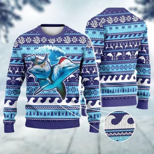 Discover Dolphin Ugly Christmas Sweater, Sea Animal Xmas Sweater, Ocean Santa Xmas Sweatshirt, Merry Christmas Shirt, Dolphin Lover Gifts