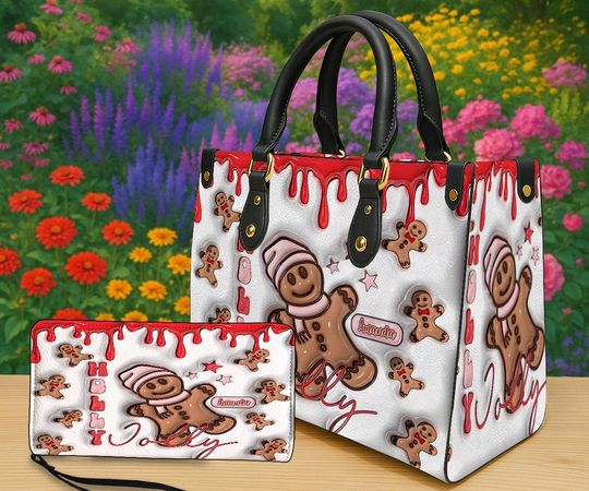 Discover Personalized Gingerbread Christmas Handbag & Wallet, Holly Jolly Holiday Purse, Custom Name Xmas Bag, Cute Festive Gift For Women