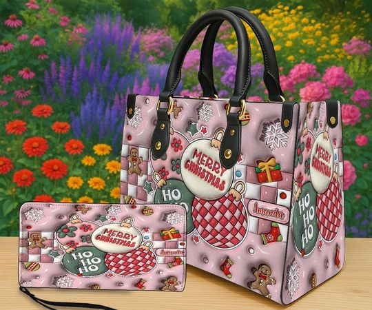 Discover Personalized Christmas Handbag & Wallet, Merry Christmas Purse With Ornaments, Gifts Gingerbread, Custom Holiday Bag, Xmas Gift For Women