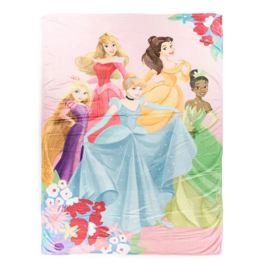 Discover Disney Princesses Pastel Pink Floral Cozy Fleece Blanket