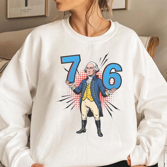 Discover 1776 George Washington Sweatshirt, Independence Day Retro Shirt, Fourth of July Vintage