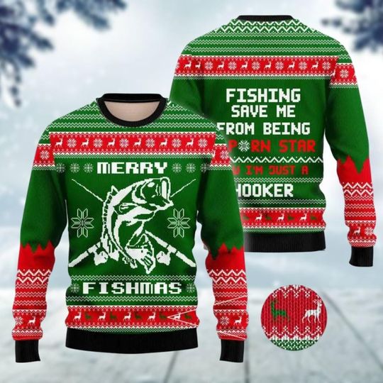 Christmas Bass Fishing Ugly Sweater, Merry Fishmas Xmas Sweater, Big Mouth Bass Holiday Sweater, Christmas Sweatshirt, Fishing Lovers