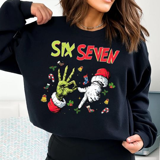 Discover funny character Christmas Six Seven Sweatshirt, Funny Xmas Hoodie, Six Seven Shirt, Christmas Movie Shirt, Holiday Graphic Tee, Cozy Winter Pullover