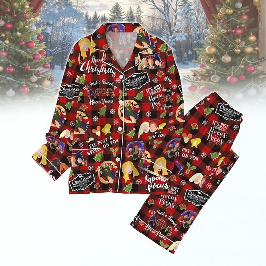 Discover Hocus Pocus Christmas Pajamas Set, Plaid Witch Movie PJs, Funny Holiday Sleepwear, Cozy Xmas Gift for Women, Hocus Pocus Xmas Gift