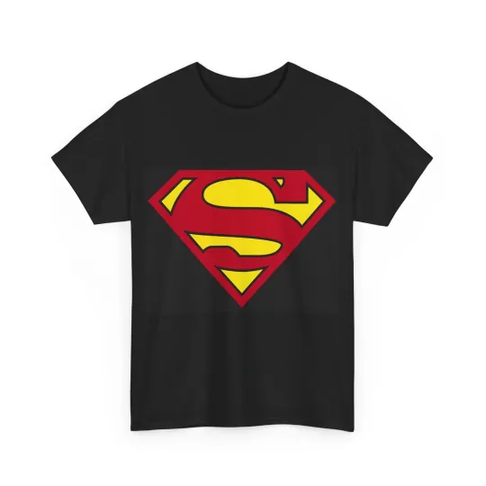 Superman Logo T-Shirt, Black, Unisex Tee, 100% Cotton Shirt, Classic Design