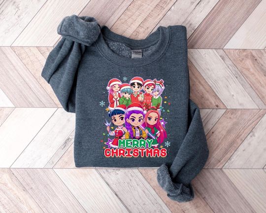 KPDH Huntrix Christmas Sweatshirt, Merry Huntrix Christmas Shirt, Kpop Demon Hunters Mira, Rumi, Zoey, Derpy Tiger Tee, Huntrix fan