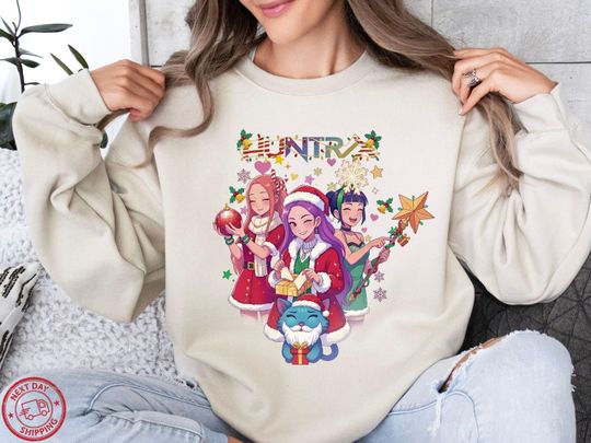 Anime Christmas Sweatshirt, Huntrix Christmas Sweatshirt, K-pop Demon Sunters  Sweatshirt, Christmas Light Gift, Cute Holiday Sweater