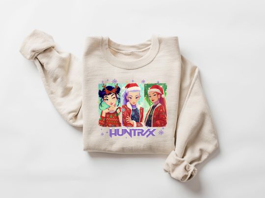 Anime Christmas Sweatshirt, Huntrix Christmas Sweatshirt, K-pop Demon Sunters Sweatshirt, Christmas Light Gift, Cute Holiday Sweater