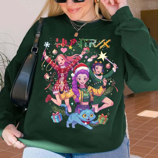 Christmas Huntrix Sweatshirt, Festive Kpop Inspired, Holiday Season Sweatshirt, Cute Huntrix Character Hoodie, Christmas Gift Hoodie