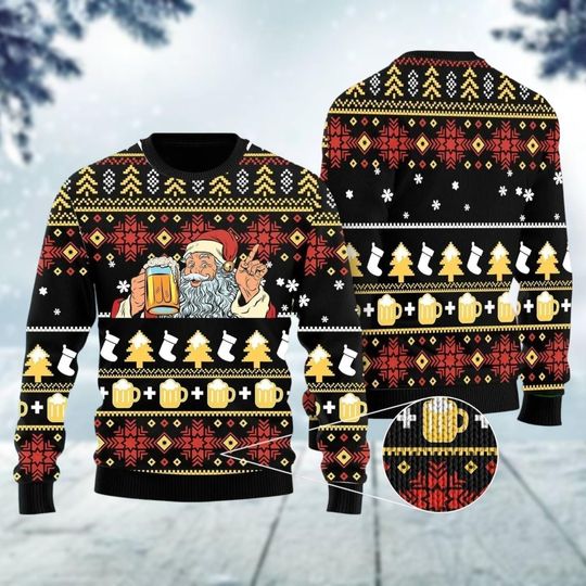 Discover Beer Ugly Christmas Sweater, Wonderful Time Beer Christmas Sweatshirt, Funny Santa Claus Sweater, Christmas Drinking Sweater For Men