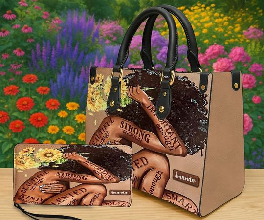 Discover Personalized Black Women Handbag, Afrocentric Empowerment Bag with Custom Name, Strong Beautiful Enough Bag, Gift for Her